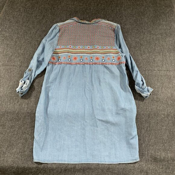 Chelsea & Theodore denim shirt dress boho embroidered size L colorful E12 - Picture 7 of 9